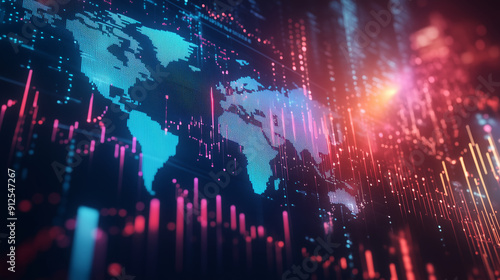 Wallpaper Mural Global financial data visualization displayed on a digital map, highlighting trends and economic information with colorful charts Torontodigital.ca