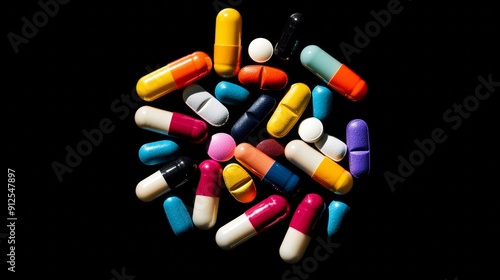 A bunch of pills of different colors