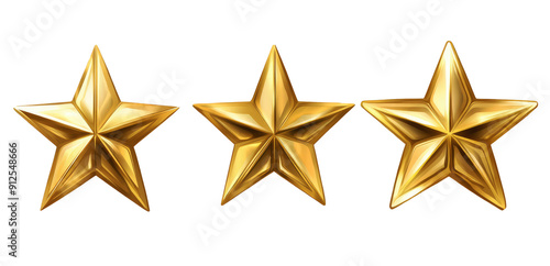 This set of three golden shiny stars represents excellence and aspiration, with a polished and decorative appearance, perfect for accolades.