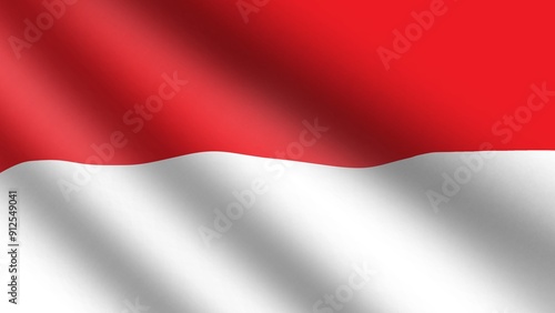 Wavy and flown national flag of Indonesia Republic. Bicolor flag of horizontal red band on top and white band on bottom.