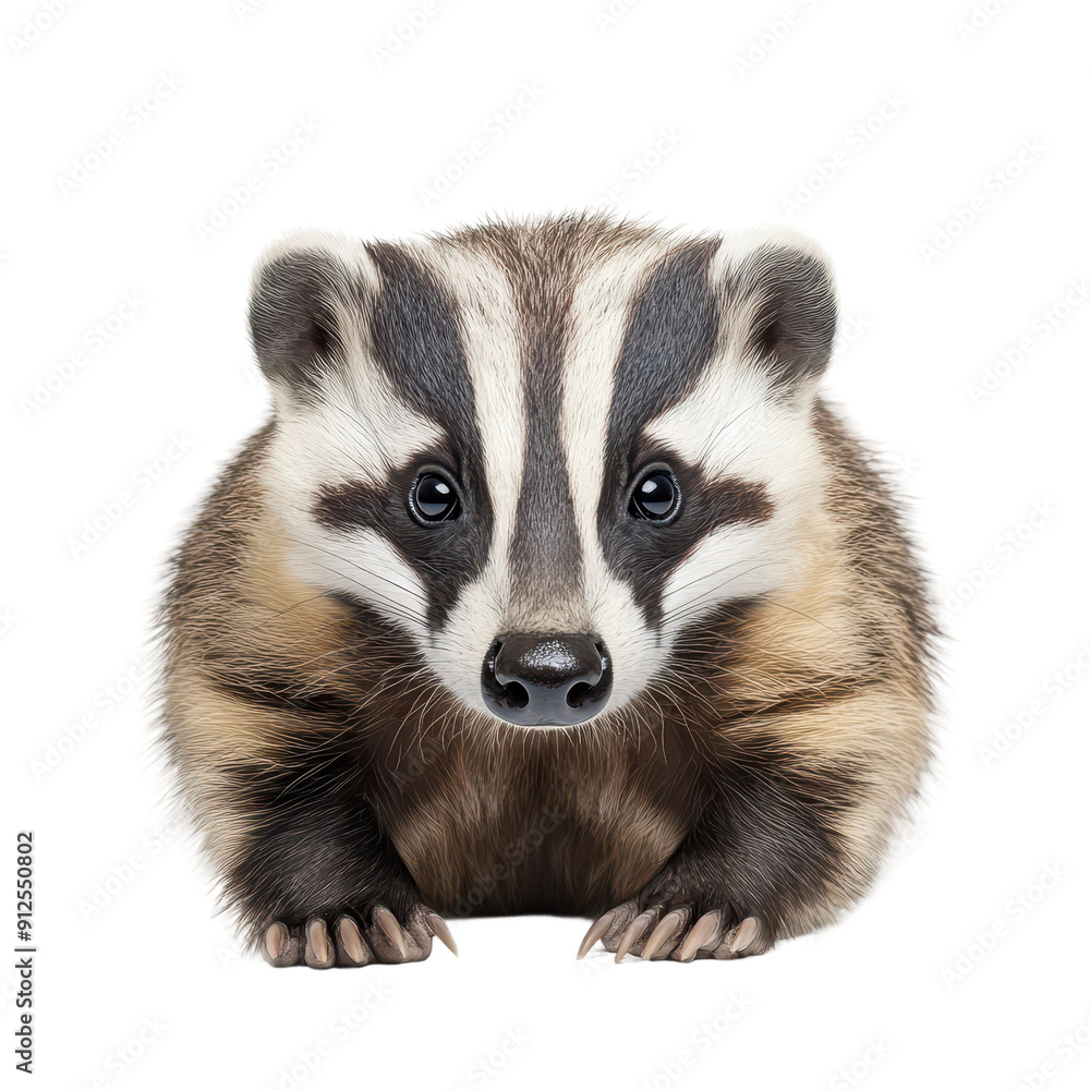 American Badger on White Background in Natural Stance American Badger on White Background in Natural Stance