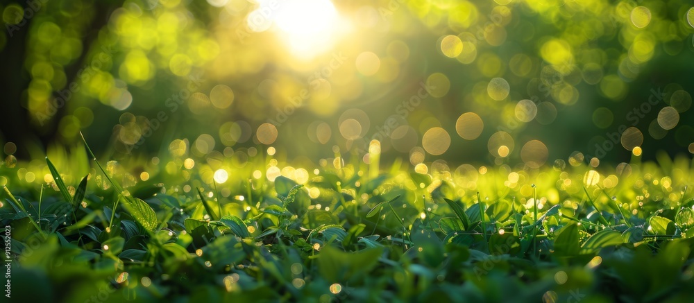 A peaceful meadow with fresh dew drops on greenery, basking in sunlight, representing nature's calm and renewal. A peaceful meadow with fresh dew drops on greenery, basking in sunlight, representing nature's calm and renewal.