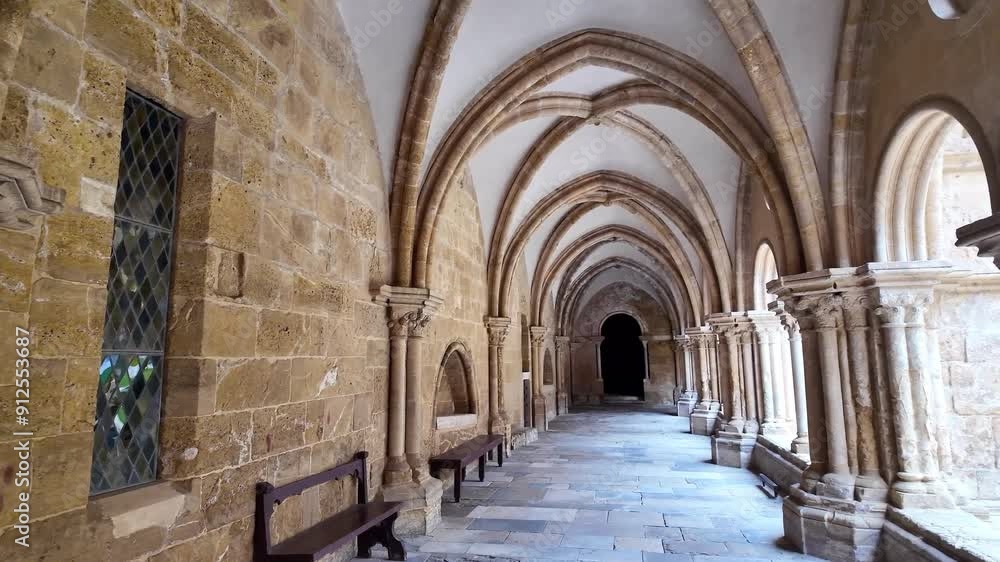 Interior of the Old Cathedral of Coimbra, Se Velha at Coimbra, Portugal. A Romanesque Roman Catholic church started in 12th century. Interior of the Old Cathedral of Coimbra, Se Velha at Coimbra, Portugal. A Romanesque Roman Catholic church started in 12th century.