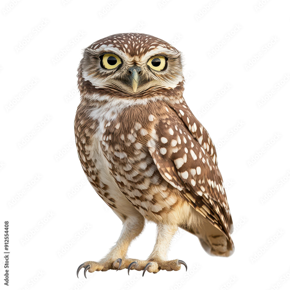 Burrowing Owl Standing on White Background in Natural Posture Burrowing Owl Standing on White Background in Natural Posture