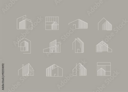 Obraz na płótnie Building and house icons drawing in modern linear style on beige grey background w salonie