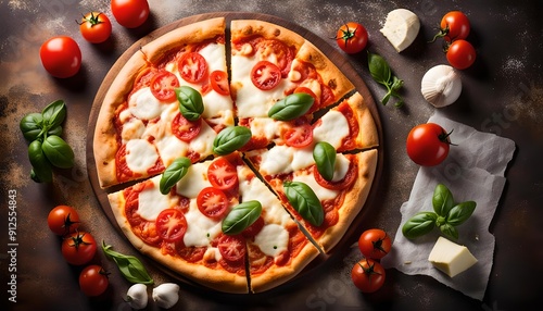 Pizza Margherita made with Tomatoes, Gauda Cheese and Mozzarella

