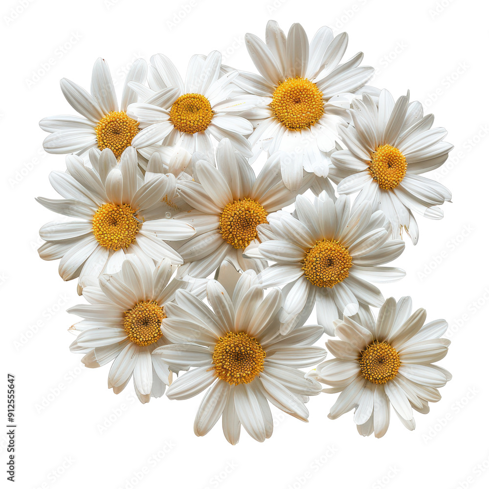 Fototapeta premium A vibrant arrangement of white daisies showcasing bright yellow centers, perfect for floral designs and nature-themed projects.