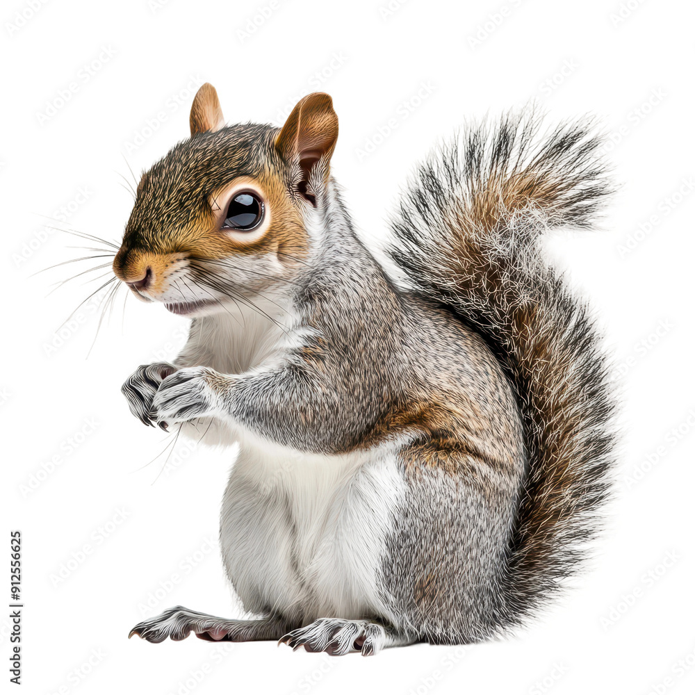 Eastern Gray Squirrel Standing Alert on White Background Eastern Gray Squirrel Standing Alert on White Background