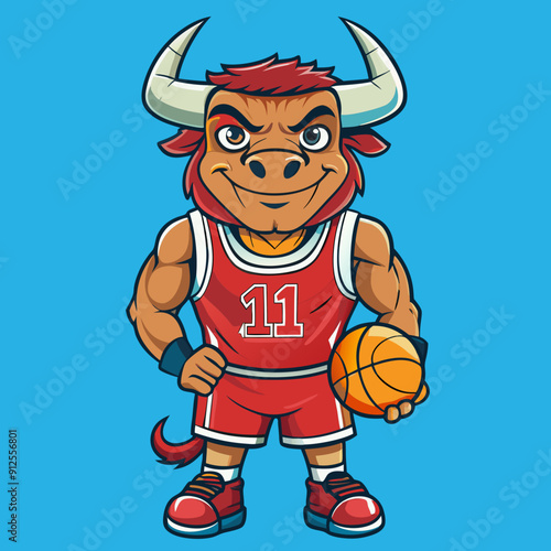 cartoon vector basketball maskot bull