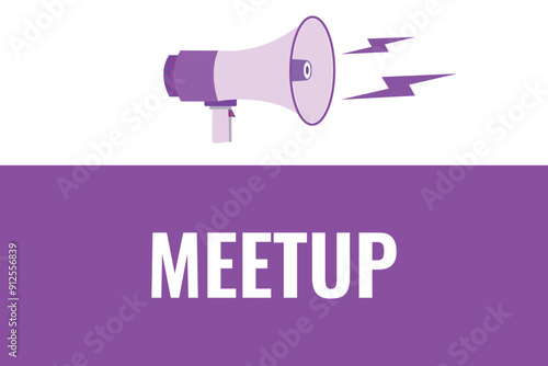 meetup button, banner, label, template for website. meetup text with colorful megaphone icon
