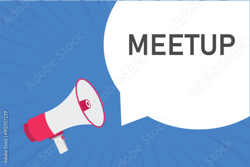 meetup button, banner, label, template for website. meetup text with colorful megaphone icon
