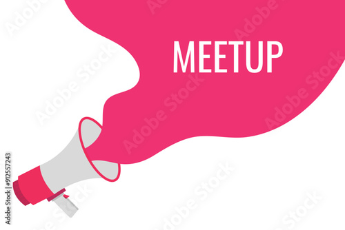 meetup button, banner, label, template for website. meetup text with colorful megaphone icon
