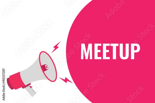 meetup button, banner, label, template for website. meetup text with colorful megaphone icon
