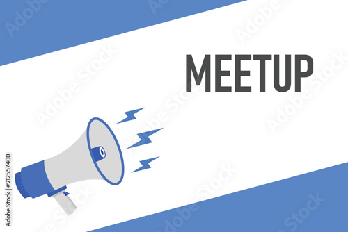 meetup button, banner, label, template for website. meetup text with colorful megaphone icon
