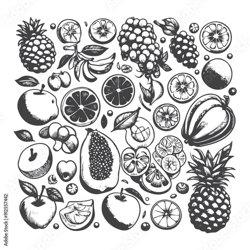 Vintage Botanical Fruit Sketches Vector Collection