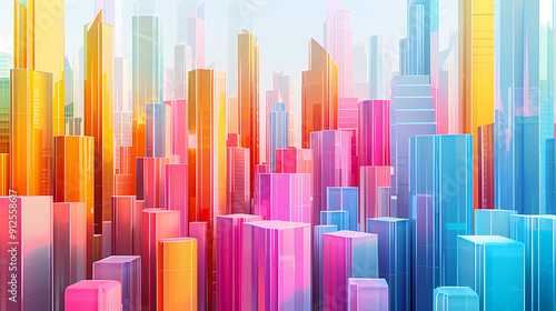 Colorful buildings, artistic presentation of modern cities