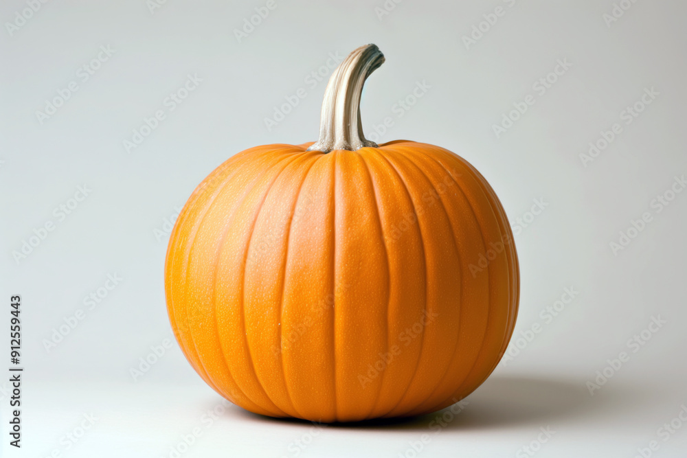 Obraz premium A solitary pumpkin with a clean, simple design, set against a solid, light-colored background, showcasing its form and color.