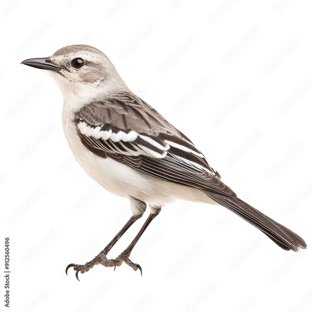 Northern Mockingbird on White Background Standing Gracefully Northern Mockingbird on White Background Standing Gracefully