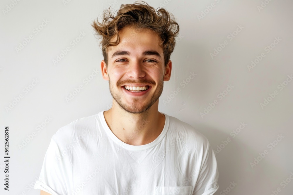 Portrait of a handsome young man in white t shirt on white background Portrait of a handsome young man in white t shirt on white background