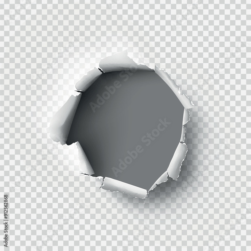 ragged Hole torn in ripped paper on transparent background