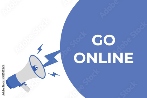 go online button, banner, label, template for website. go online text with colorful megaphone icon
