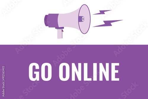 go online button, banner, label, template for website. go online text with colorful megaphone icon
