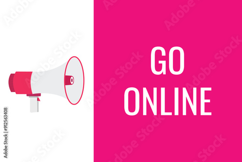 go online button, banner, label, template for website. go online text with colorful megaphone icon
