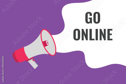 go online button, banner, label, template for website. go online text with colorful megaphone icon
