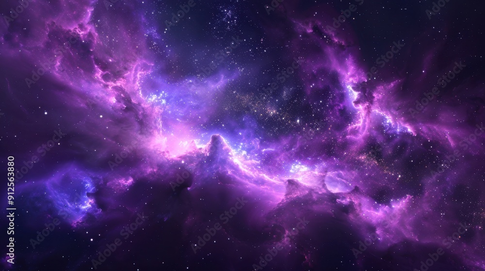 A Cosmic Nebula with Purple and White Glowing Clouds A Cosmic Nebula with Purple and White Glowing Clouds