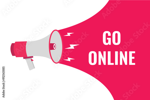 go online button, banner, label, template for website. go online text with colorful megaphone icon

