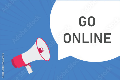 go online button, banner, label, template for website. go online text with colorful megaphone icon
