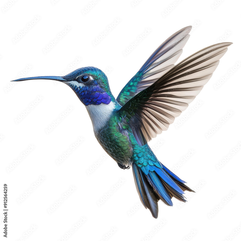 Fototapeta premium Swallow-Tailed Hummingbird Gliding Against White Background