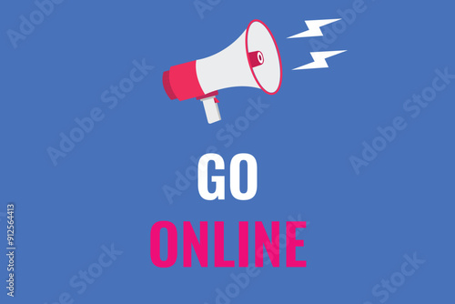 go online button, banner, label, template for website. go online text with colorful megaphone icon
