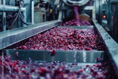 Grape crushing in winery facility making wine