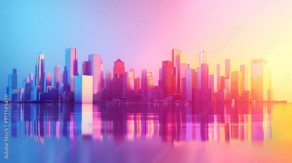 Colorful buildings, artistic presentation of modern cities