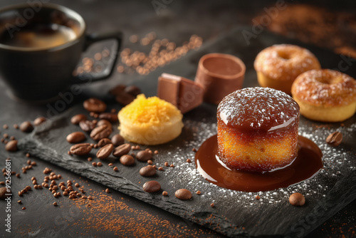 Café Gourmand or assorted desserts with coffee - popular french cousin dish, hi end kitchen photo