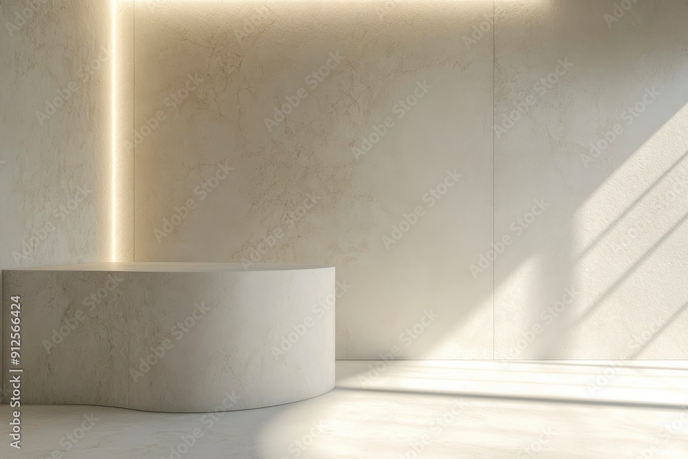 Modern white stone pedestal, curved top, soft random colour lighting, neutral background, generic products, ai Modern white stone pedestal, curved top, soft random colour lighting, neutral background, generic products, ai