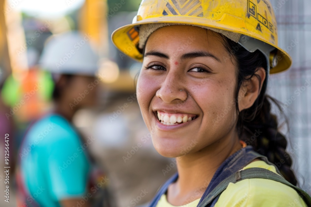 Smiling portrait of a hispanic female construction worker Smiling portrait of a hispanic female construction worker