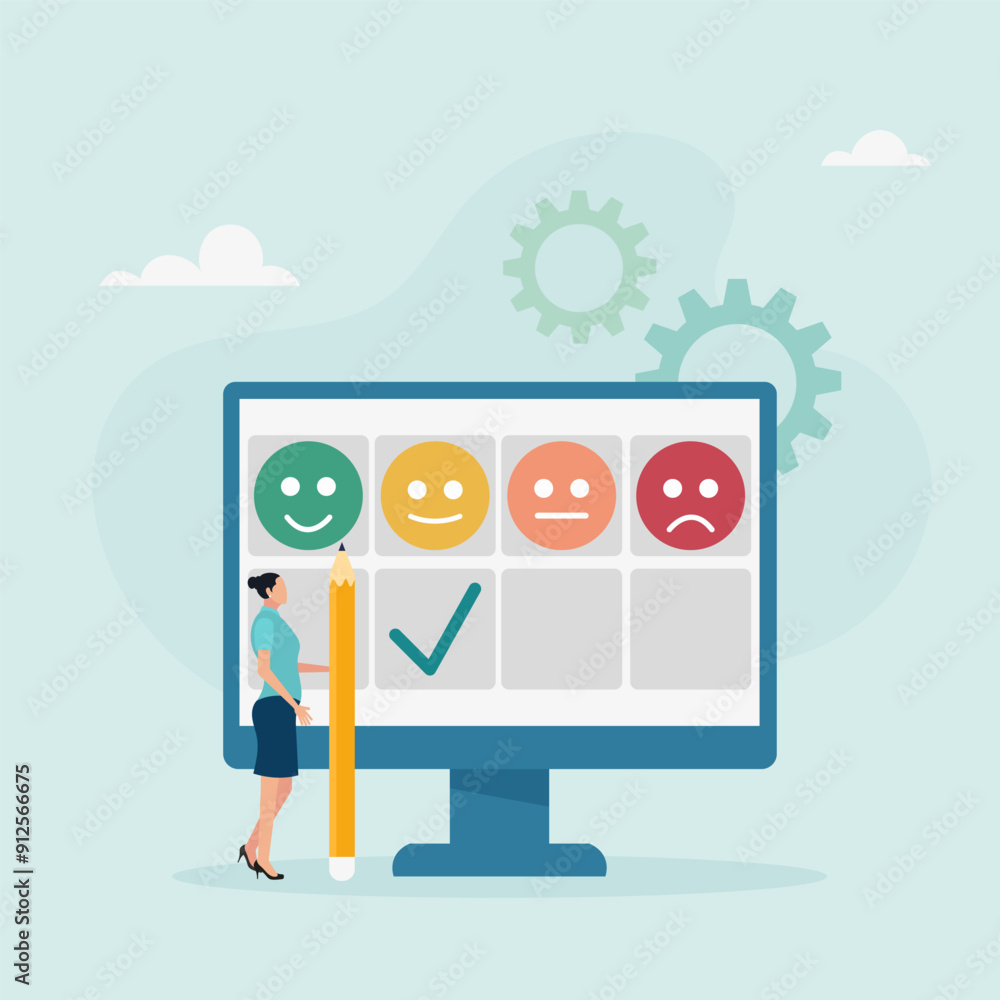 Mood concept. Emotions are scaled on a computer screen. Excellent, good and normal, bad and terrible. Vector illustration. Mood concept. Emotions are scaled on a computer screen. Excellent, good and normal, bad and terrible. Vector illustration.