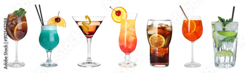 Wallpaper Mural Many different cocktails in glasses isolated on white, collection Torontodigital.ca