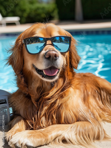 dog in swimming pool photo