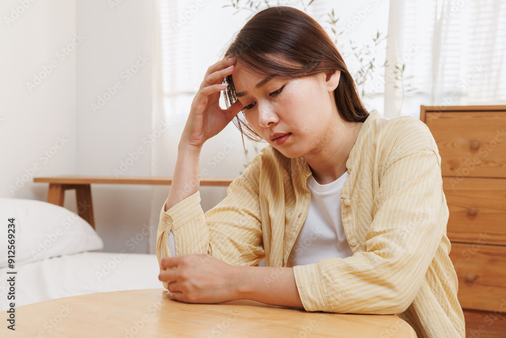 Depressed young asian woman with mental health problem in mind need crucial treatment from overthinking fatigue girl, disruptive thought, dissocial, anxiety and mental health disorders. Depressed young asian woman with mental health problem in mind need crucial treatment from overthinking fatigue girl, disruptive thought, dissocial, anxiety and mental health disorders.