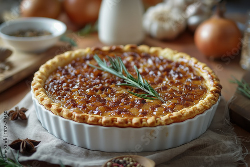 Pissaladière or onion pie with anchovies - popular french cousin dish, hi end kitchen photo