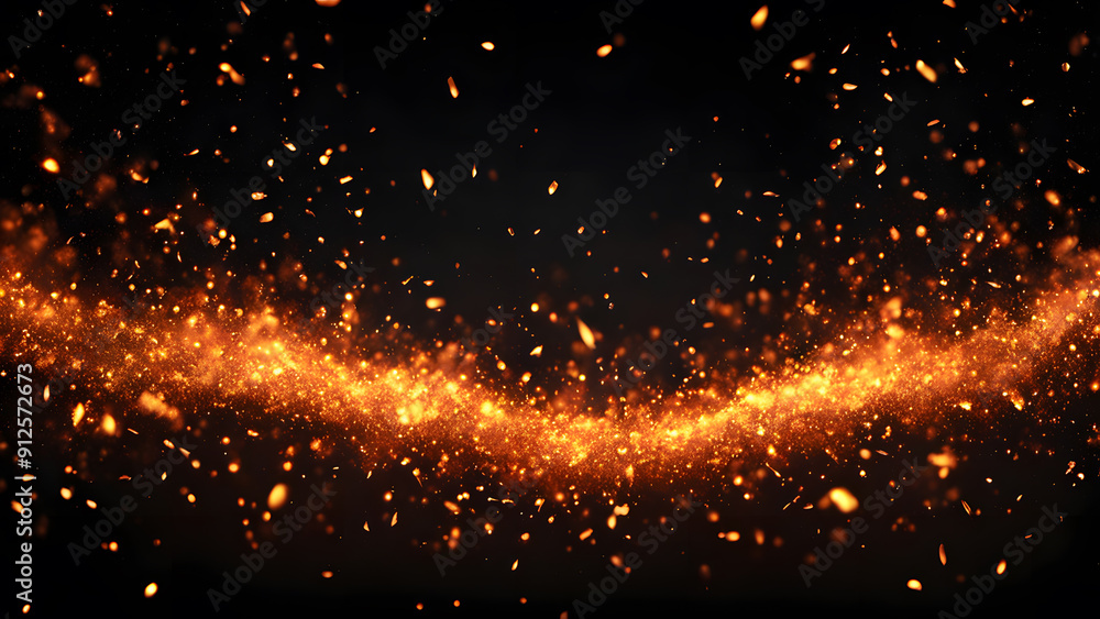 A black background with orange sparks and a line of fire A black background with orange sparks and a line of fire