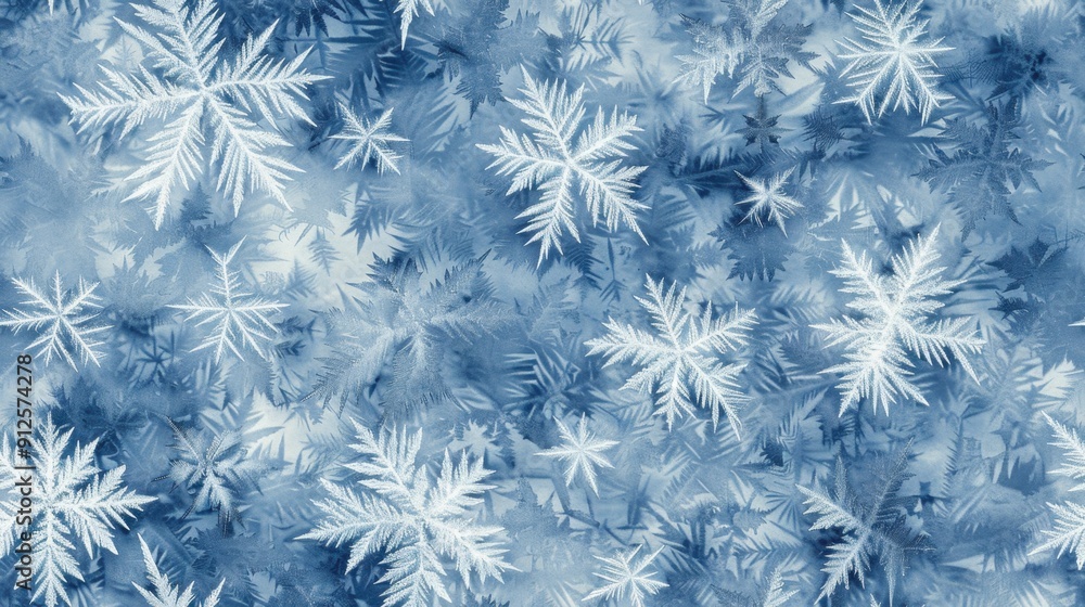 Abstract Frost Pattern with Delicate Snowflake Shapes on a Blue Background Abstract Frost Pattern with Delicate Snowflake Shapes on a Blue Background