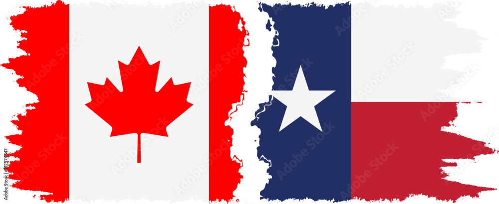 Texas and Canada grunge brush flags connection, vector Texas and Canada grunge brush flags connection, vector