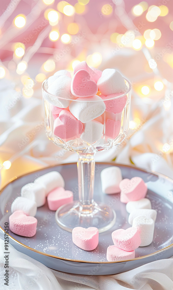 Heart-Shaped Marshmallows in a Glass Dish. Sweet Dessert Arrangement with Pink and White Marshmallows. Indulgent Treat for Celebrations and Romantic Moments Heart-Shaped Marshmallows in a Glass Dish. Sweet Dessert Arrangement with Pink and White Marshmallows. Indulgent Treat for Celebrations and Romantic Moments