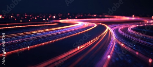 Futuristic Glowing Digital Abstract Road Network with Copy Space for Technology Concepts photo