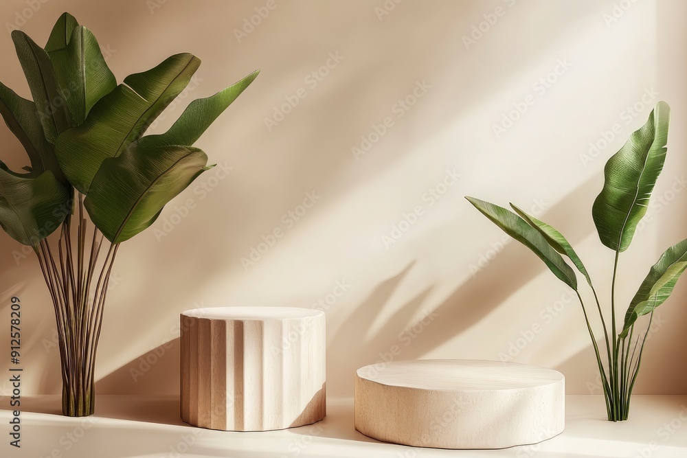 geometric podiums on cream background , ai geometric podiums on cream background , ai