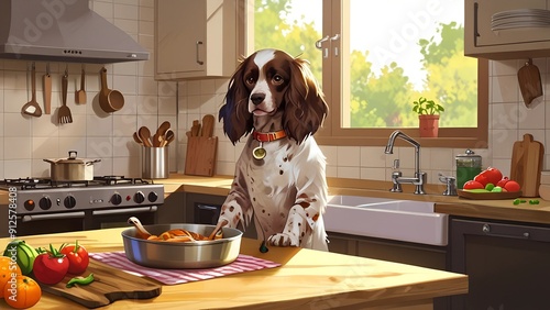 Obraz na płótnie dog cook spaniel kitchen. AI generated 